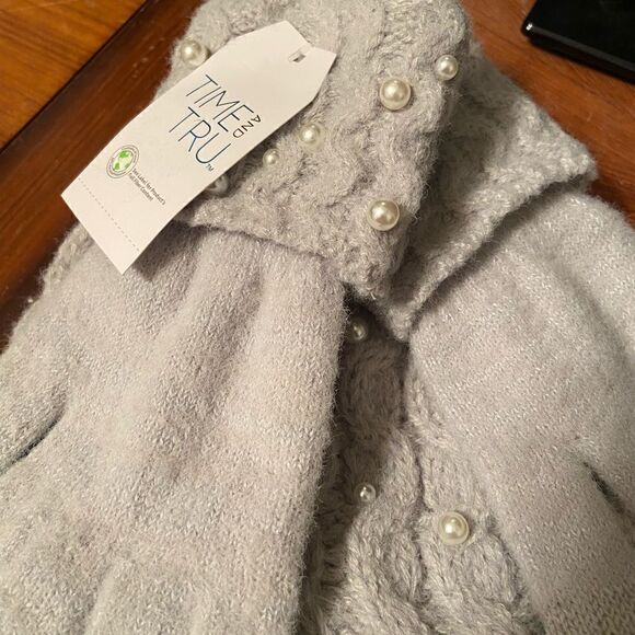 NWT Time and Tru Cable Knit Beanie & Gloves with Pearls - Picture 4 of 5
